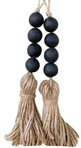 IMIKEYA 2pcs Black Wood Beads Garland with Large Tassels Wooden Bead String Rustic Farmhouse Beads Prayer Beads Door Bead Garland Hanging Decor for Door Window Decor
