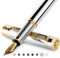 Scriveiner Silber Füllfederhalter Füller Edel mit Echtvergoldung, Schmidt vergoldete Feder (Breit), Bestes Geschenk für Herren und Damen, Manager, Führungskräfte (Silber Chrom)