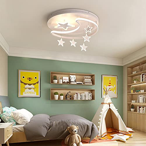 LED Deckenleuchte Kinderlampe Deckenlampe Mit Fernbedienung Dimmbar Wohnzimmerlampe Stern-Mond Lampenschirm Pendelleuchte Junge Mädchen Kinderzimmer Schlafzimmer Restaurant Leuchten,Weiß,52cm/54W
