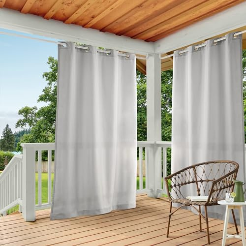 STAD & COUNTRY BASICS Cabana solida tungvikts inomhus utomhusgardiner, ljusfiltrering opacitet med genomföringstopp, vattenavvisande, 2-pack set, 137 cm x 335 cm, brungrå