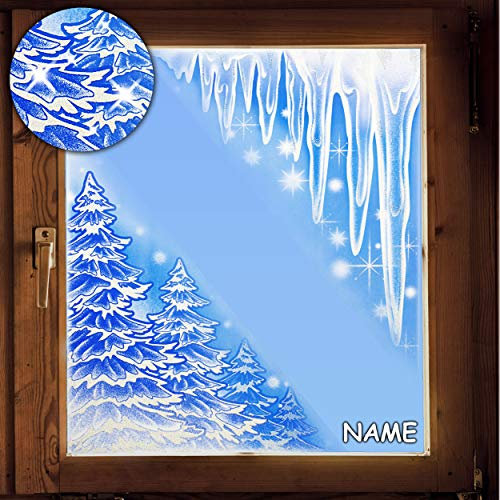 alles-meine.de GmbH 2 Stück große Fenstersticker - Motivwahl 3D Glitzer & Glimmer Eiszapfen - Tannenbäume & Sterne - inkl. Name - Ecken - 38 cm - statisch - selbstklebend -..