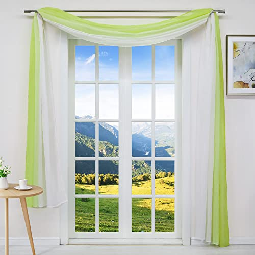 Joyswahl Voile Querbehang mit Topaktuelle Farbverlauf Design »Lowri« transparentes Freihanddeko Dekoschals Vorhang für Schlafzimmer Wohnzimmer Hochzeit Grün-Weiß BxH 140x300cm 1 Stück