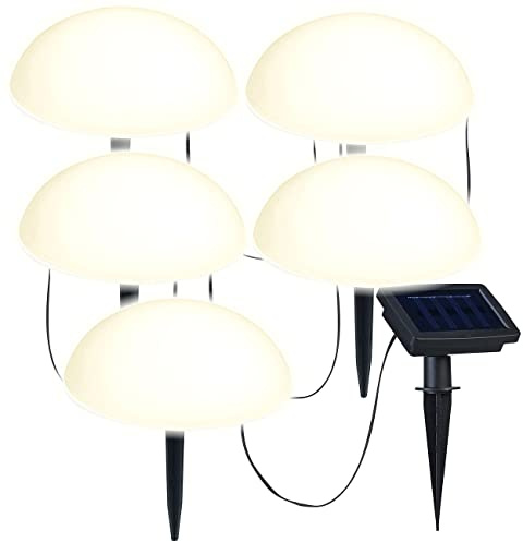 Lunartec Solar Bodenleuchte: Solar-Bodenlichterkette mit 5 warmweißen Halbkugeln, Lichtsensor, IP44 (Wegeleuchten, Lichterkette Halbkugel, Kugel)
