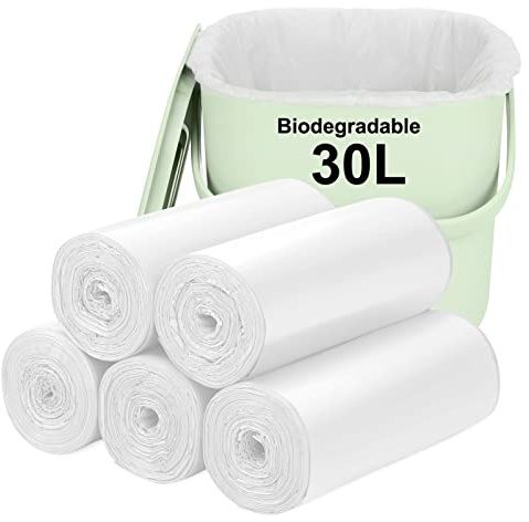 Biodegradable Trash bags 100PCS, Aievrgad 30L/8Gallon small Garbage bags/For Countertop Bin. Bin Liner/Trash/rubbish Bags,Tough, degradable, Compost Bags for kitchen/household-white