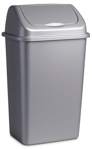 TIENDA EURASIA - Papelera con Tapa Basculante, Cubo de Basura 50 Litros, Papelera para Baño, Oficina, Cocina, Cubo Basura Tamaño 40 x 35 x 68 cm (Plata)