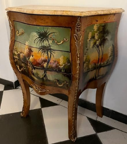 Casa Padrino cómoda Barroco marrón/Multicolor/Crema - Mesita de Noche de Estilo Barroco Hecha a Mano con Tapa de mármol y 3 cajones - Muebles barrocos - Muebles de Dormitorio Estilo Barroco