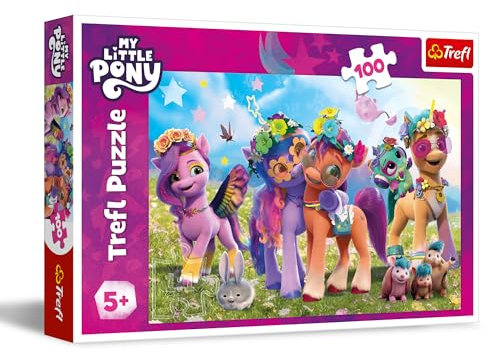 Trefl - My Little Pony, Roliga ponnyer - Pussel 100 bitar - Färgglatt pussel med sagans karaktärer, Kreativ underhållning, Lek för barn från 5 år
