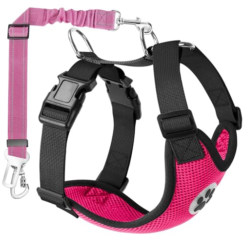 SlowTon Set di Cinture di Sicurezza per Cani, Imbracatura per Animali Domestici con Cintura di Sicurezza per Viaggio e Uso Quotidiano Cinghia Elastica Regolabile e Gilet