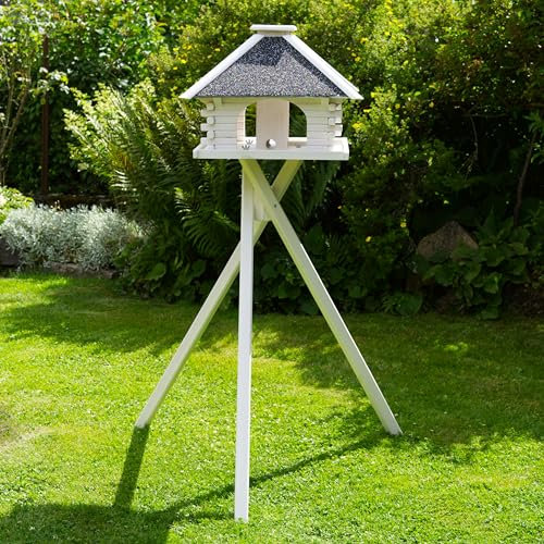 Vogelhaus V20 Weiss (Vogelhaus mit Solar und Ständer, Weiss, Dach Stein anthrazit/grau)