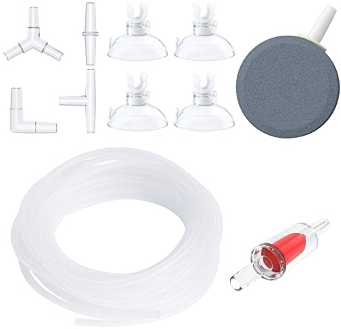 Pawfly Tubo Areatore per Acquario, Tubo Aria 2m per Acquari con Conettori a Disco, Accessori Standard per Pompe Aria Incluse Ventose e Valvola di Non Ritorno