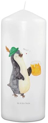 Mr. & Mrs. Panda Weihnachtskerze Pinguin Bier 19 x 8 cm - Geschenk, Feierabend, Beschwippst, Wunschkerze, Pinguine, Stumpenkerze, Osterkerze, Kommunionskerze, Oktoberfest, Hochzeitskerze