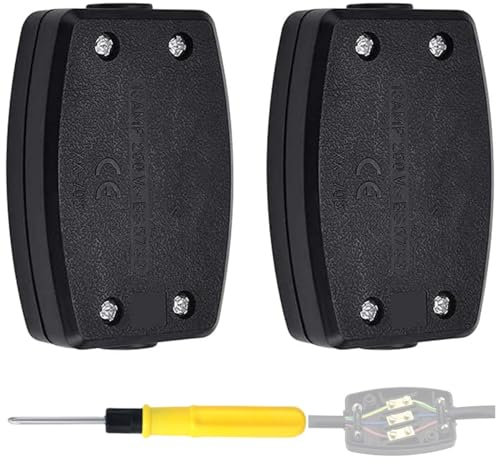 Acmerota Electrical Junction Box 3-Terminal, 13A 250V Black Cable Connector and Flex Connector Wire for Automotive Wiring and Outdoor Lighting Connector Electrical Power,2Pcs