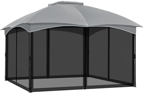 COWVIE Gazebo Replacement Netting Screen, 3 m x 4 m Universal Gazebo 4-Panel Mosquito Sidewalls with Double Zippers for Outdoor Patio (Only Netting)