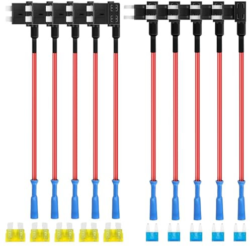 Palwin Stromdieb Sicherung Kfz Standard/Mini 10 Stück, 12V Kfz Sicherung Adapter Set, 4 Typen ATO ATC ATM APM, Stromdieb Kfz, Flachsicherungsadapter für Auto Lkw Boot