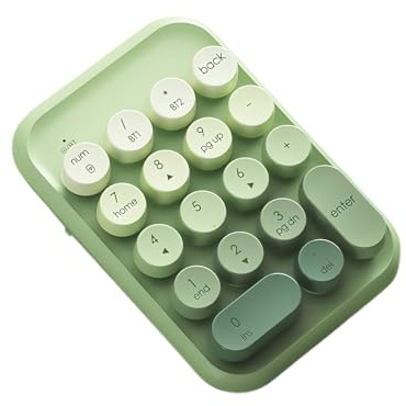 TISHLED Typewriter Style Number Keypad Wireless 2.4G/Bluetooth/USB-C Wired Rechargeable Numeric Pad Linear Membrane Switch 18-Key NKRO Retro Round Keycaps Portable for Multi-Device, Matcha Green
