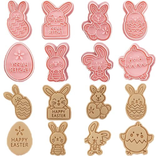 Ausstechförmchen Ostern, 8 Stück Osterhasen Ausstecher, Keksstempel Ausstecher Ostern, Plätzchen Ausstecher Ostern für DIY Hase Küken Ei Sandwich Schokoladen Zubehör
