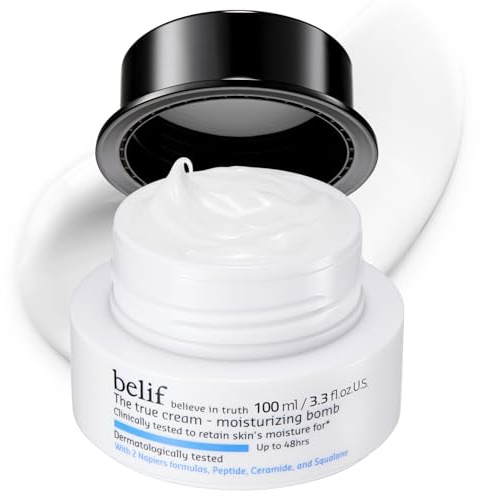 belif Moisturizing Bomb – Daily Ceramide Moisturizer with Peptide & Squalane, 48hr Hydration & Anti-Aging, Milky & Lightweight, Restores Skin Barrier, Korean Skincare, 3.3 fl oz (100ml)