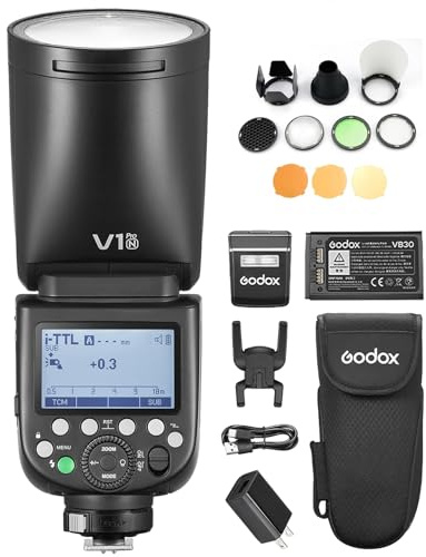GODOX V1PRON kabellose Blitzgeräte+AK-R1 Kit für Nikon Kameras | 1/8000 s HSS, M/TTL-Blitzmodus 1,3 s Wiederaufladezeit unterstützt Typ-C-Stromversorgung