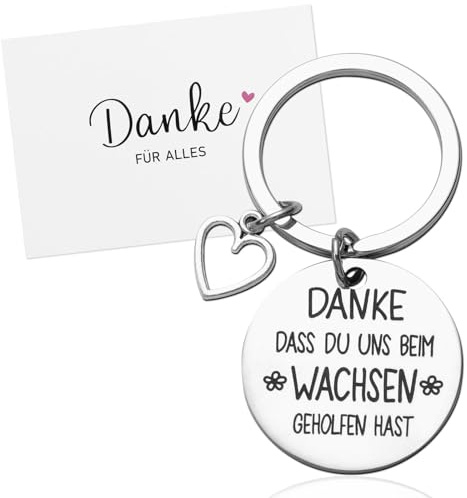 BETESSIN Abschiedsgeschenk Erzieherin - Danke dass du uns beim Wachsen geholfen hast Schlüsselanhänger mit Dankeskarte und Umschlag - Geschenk für Erzieherin zum Abschied Kita