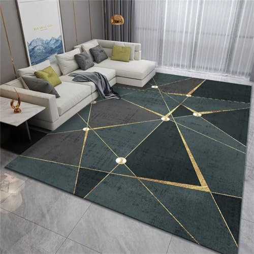 Kunsen flokati Teppich waschbardeko schlafzimmerminimalistischGrau-grünes geometrisches Muster unregelmäßiges Muster Wohnzimmer Mitte Teppich leicht zu reinigendeko jugendzimmer jungen60x90cm