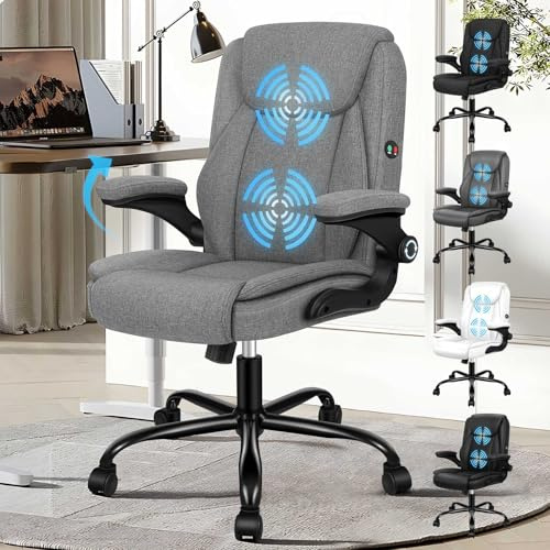 ALFORDSON Chaise de Bureau, Ergonomique, avec accoudoirs rabattables, en Lin, avec Ascenseur à gaz, Chaise de Jeu, pour Ordinateur, Table de Travail, Charge maximale 150 kg, Tissu Noir