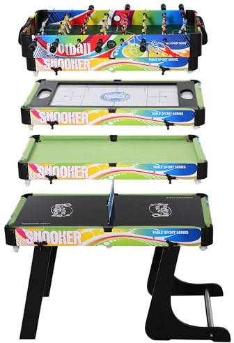 HOMCOM Tavolo da Gioco 4 in 1 per Calcio-Balilla, Biliardo, Air Hockey e Ping Pong con Accessori Inclusi, Tavolo Multigioco Pieghevole in MDF e Plastica, Multicolore