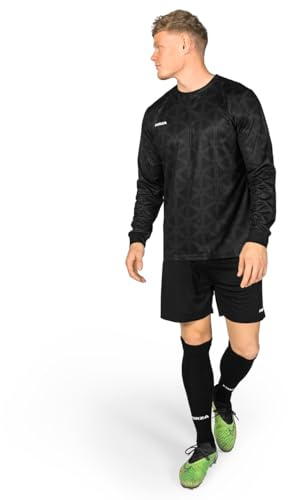 FORZA Långärmad målvaktskit för män [XS-XXL] | Elite Performance fotbollströja, shorts och strumpor - finns i 4 djärva färger, Svart, S