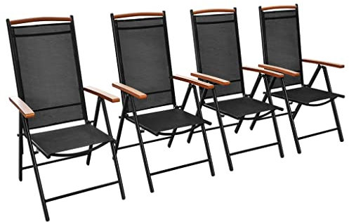 HETFTJN Bistrostuhl Gartensessel Outdoor Angelstuhl Anglerstuhl - Gartenstühle Klappbar 4 STK. Aluminium und Textilene Schwarz für Garden Outdoor Balcony Terrassen