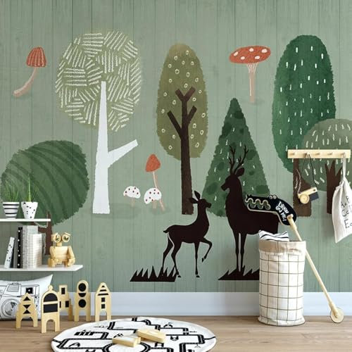 Tzxztt Trees Moose Mushrooms Modern 3D Wallpaper Embossed Silk Neutral Tones Material Ideal for Living Room Bedroom-150cm×105cm