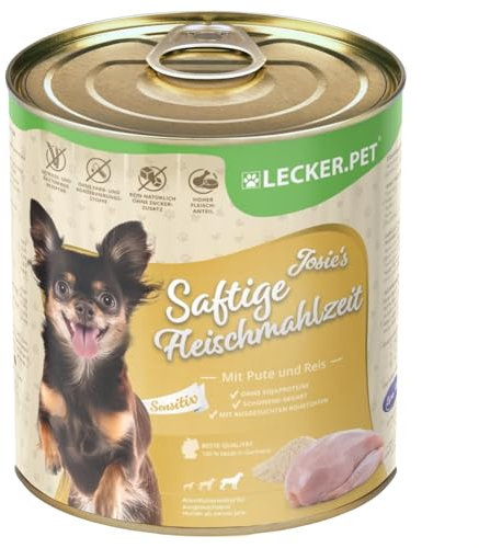 Lecker.Pet® | 12 x 800 g Josie's Saftige Fleischmahlzeit mit Pute & Reis Hundenassfutter | Hochwertiges Hundefutter | Reich an Mineralien | Getreidefrei & Glutenfrei | Ohne künstlichen Zuckerzusatz
