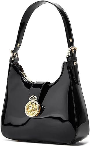 Borse Hobo da Donna Borse Borse in Pelle Verniciata Lucida Borsa a Tracolla Borsa da Sera retrò Pochette Classica Borsa Piccola, Nera