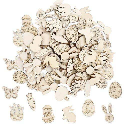 Dazzjoy Holz Konfetti Ostern Deko,100 Stück Holzhasen Ostereier Deko Ostern,Schmetterling Streudeko Oster Deko,Hase Huhn Holzeier Streudeko Frühling,Osterkonfetti Tischdeko,Deko für Ostern zum Basteln