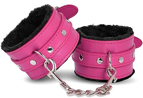Bequem Fesseln Plüsch + Pu Armband Wrist Handschellen Bondage Gürtel Manschette Spielzeug (Rosa Rot)