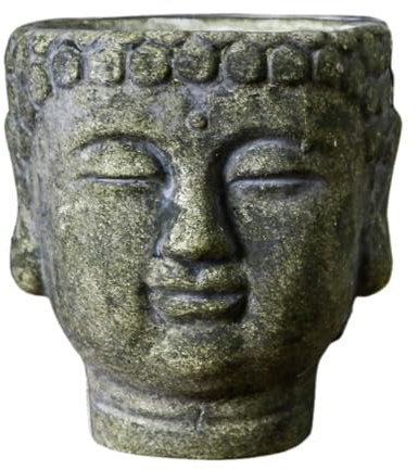 Milageto Macetero con Cabeza de Buda, Maceta Decorativa para Regalo, Estatua de Buda, contenedor de Flores para Plantas, macetero de Cemento para balcón, Sala, Verde