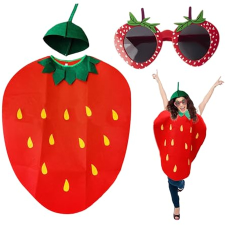 HDGSAFD 1 Conjunto De Trajes De Fresa Y 1 Par De Gafas, Disfraces De Rendimiento, Disfraces De Disfraz Creativos, Accesorios De Juego De Roles Disfraces De Fiesta.