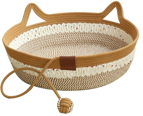 Katzenkorb, faltbares Katzenkorbbett, verschleißfestes Katzenbett aus Korbgeflecht mit Spielseilball, waschbarer Schlafnestkorb, kein Zerfetzen, Rattan-Katzenbett für Hauskatzen unter 6 kg, Korb-