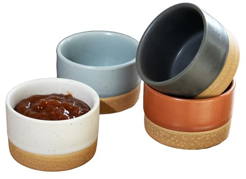 Darthome Set of 4 Two Tone Stoneware Dip Bowls Mini Speckled Snack Sauce Nibble Pots Tableware
