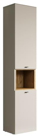 Hochschrank SaoPaulo Kaschmir · B 40 x H 186 cm | B 40 x H 186 x T 31 cm · Soft-Close-Dämpfer · feuchtraumgeeignet · Metallgriffe · 2 Türen, 1 offenes Fach, 3 Einlegeböden