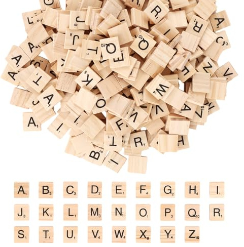 MUXHEL Scrabble Holzbuchstaben - 1000 Stück Holzbuchstaben A-Z mit Zahlen für Brettspiele, Lernen und Basteln