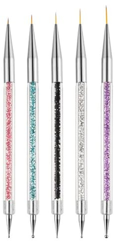 Pennellino Unghie Gel, 5 Pezzi Pennelli Nail Art Professionali Ricostruzione Dotter, Set Di Pennelli Per Unghie In Acrilico a Doppia Punta Con Pennello Per La Linea Delle Unghie Da 5/7/10/12/15 mm