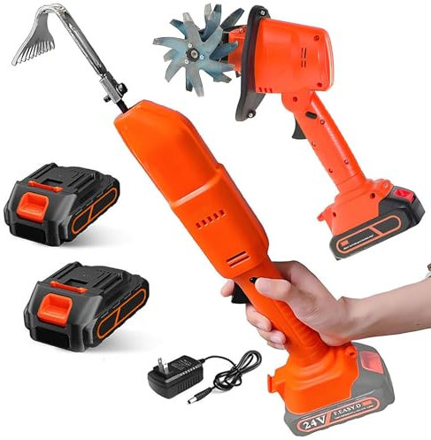Cultivateur De Barre sans Fil 2 en 1 avec Houe à Fouille électrique, Rotavateur De Jardin électrique, avec Un Poteau Télescopique Et 2 Batteries, 10 Cm Largeur Et Profondeur, Rototiller Léger pour