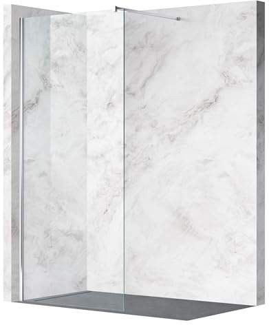 Balneo Mampara de Ducha Fija 110x200 cm Cromada - Panel de Cristal Templado 8mm con Tratamiento Antical Easy Clean - Montaje Reversible Izquierda/Derecha para Ducha Walk-In