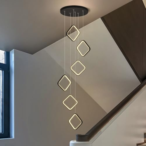 HYQJUNE Moderna Rombo Lampada A Sospensione LED Dimmerabile Scale Lampadario Da Soggiorno Nero Luci Pendenti Sala Da Pranzo Alberghi Ingresso Lampada Regolabile In Altezza Plafoniera(6 heads)