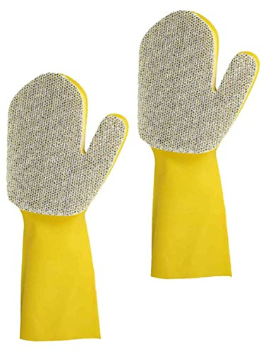 POPETPOP 2pcs Reusable Kitchen Scourers Non Scratch Dishwashing Gloves, Latex Sponge Household Cleaning Glove with Non-slip Design, Waterproof Comfort for Washing Dishes and Pool Cleaning