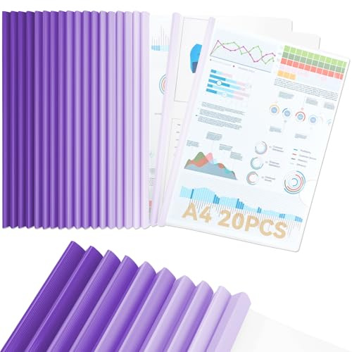 CC ODDHOME 20 Piezas A4 Deslizante Encuadernador, Transparente A4 Cubierta De Encuadernación De Informes, Ancho del Lomo 10 mm - Capacidad 90 Hojas, para Documentos del Hogar, Oficina (Púrpura)