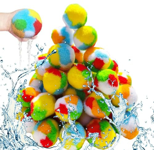 60 Stück Wasserbomben Wiederverwendbar | Baumwoll Wasserbomben | Wasserbomben Splash Bälle | Splash Wasserbälle für Kinder Erwachsene im Garten Pool und Trampolin Sommer