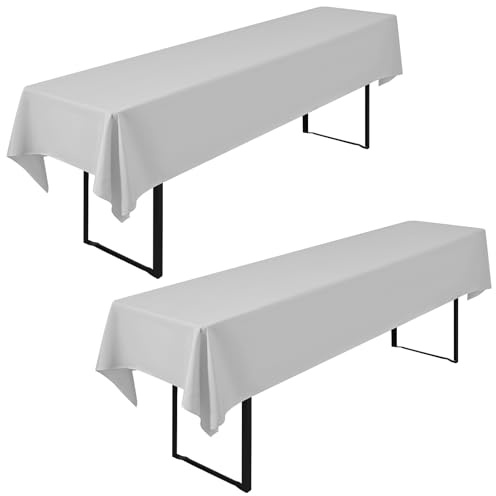 2 Stück hellgrauem Bier -Tischdecke, 260 x 110 cm, Polyester Tischdecke Bier Zelt Set, waschbare rechteckige Tischtücher für Gartenpartys Geburtstagsfeier oder Grill (hellgrau)