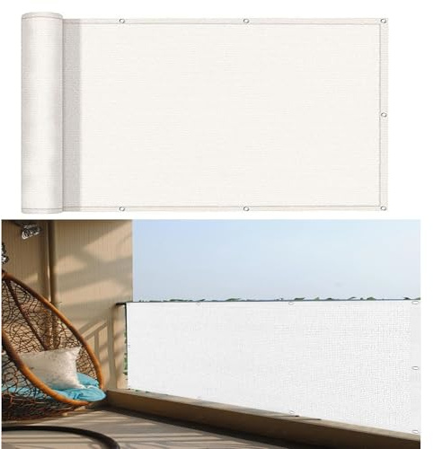 Balkon Sichtschutz Balkonabdeckung 50 x 220 cm Uv- Und Witterungsbeständigkeit, Schnelltrocknend Und Reißfest Balkonumspannung mit Ösen für Balkongeländer, Weiß