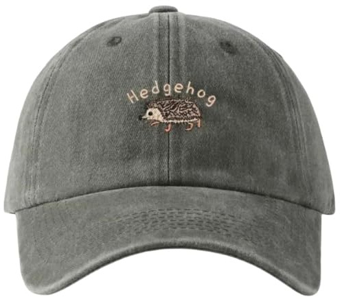 Generisk unisex baseballkeps med igelkott broderi, kaki, 54–60 cm justerbar, 100 % bomull