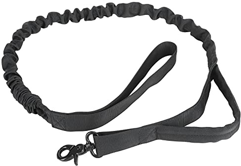 Laisse réglable pour Chien, Corde en Nylon Robuste avec poignée rembourrée et Section élastique pour Chiens de Taille Moyenne à Grande, Noire, 106 146 cm